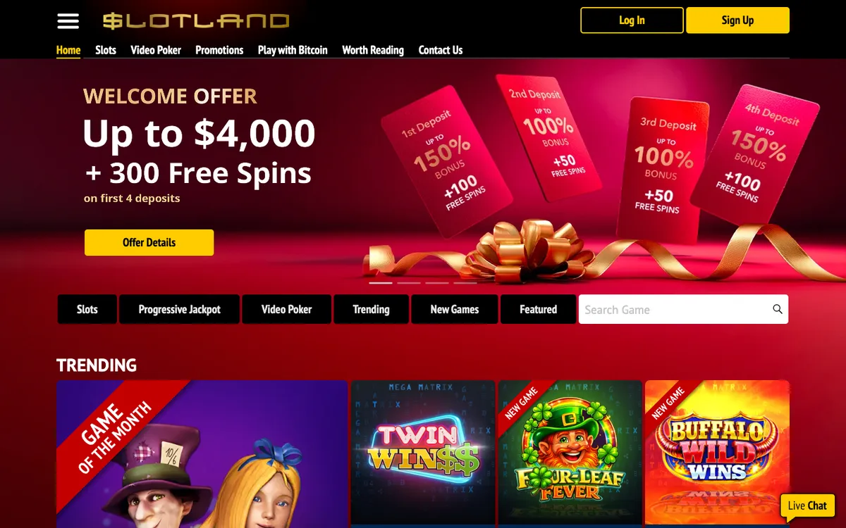 Slotland Casino — Home page, captured from Austria