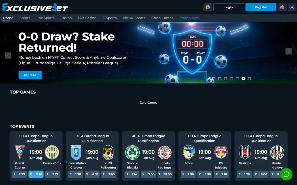 ExclusiveBet Casino — Home page, captured from Nigeria