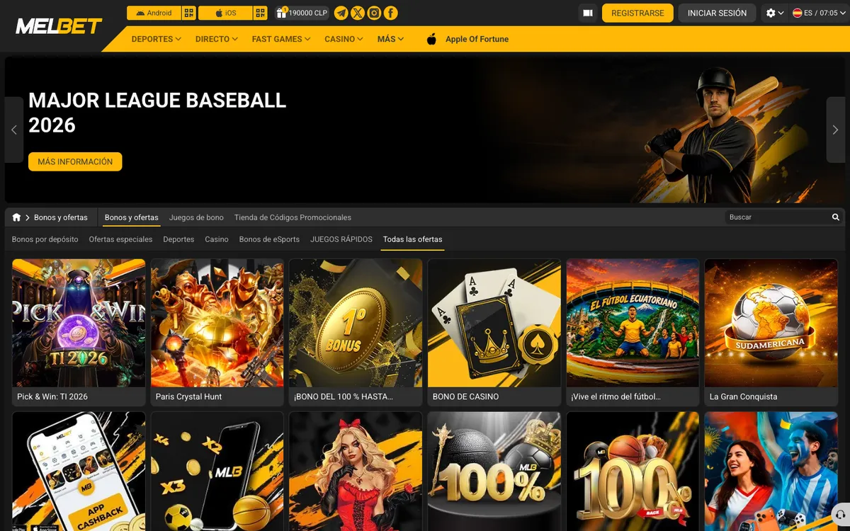 Melbet Casino — Promotions, captured from Chile