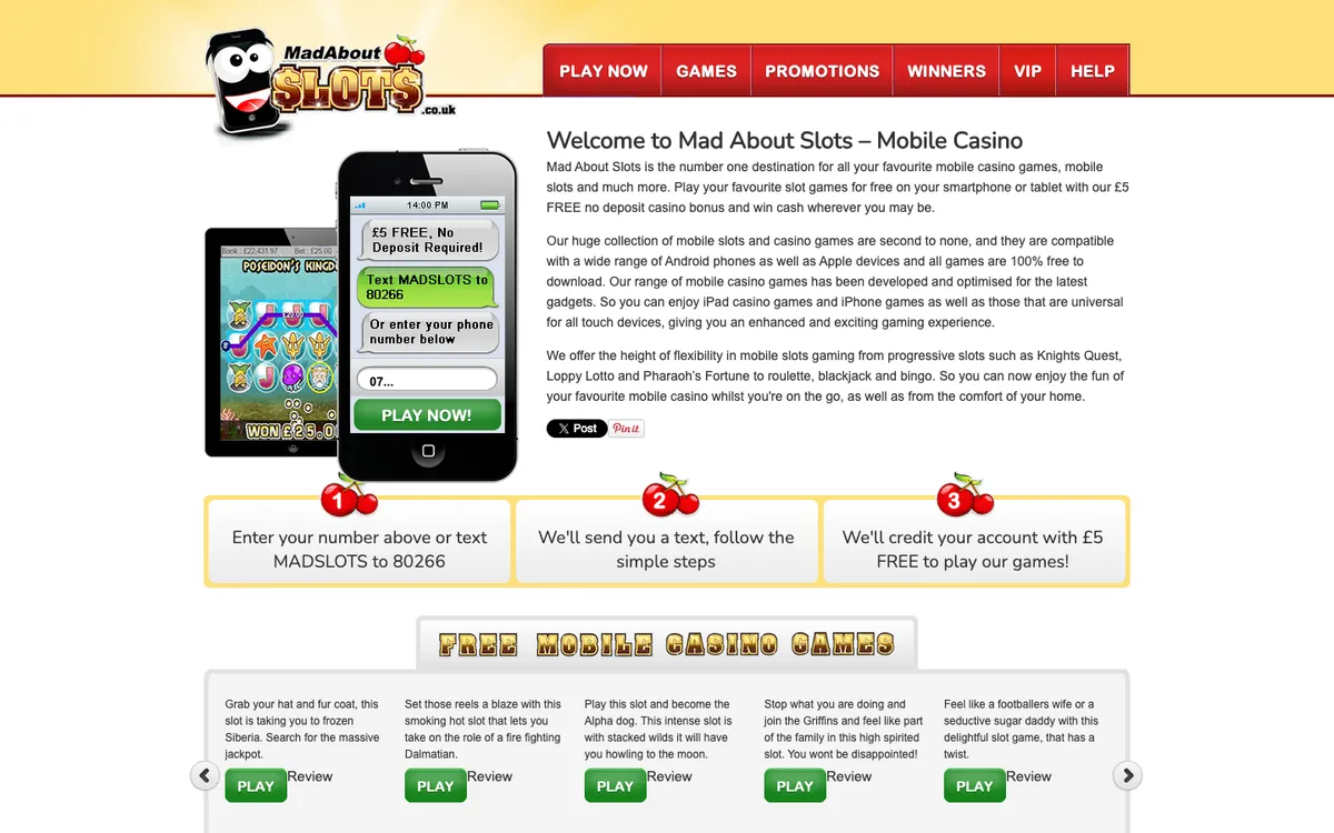 Mad About Slots Casino — Home page, captured from United Kingdom