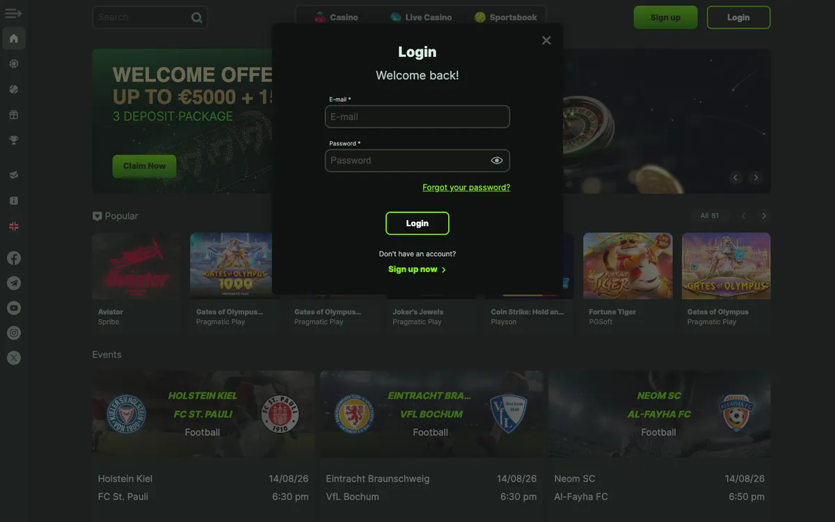 WeltBet Casino — Sign-up, captured from Canada