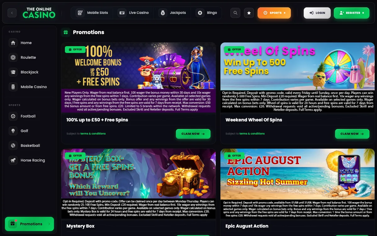 TheOnlineCasino — Promotions, captured from Germany