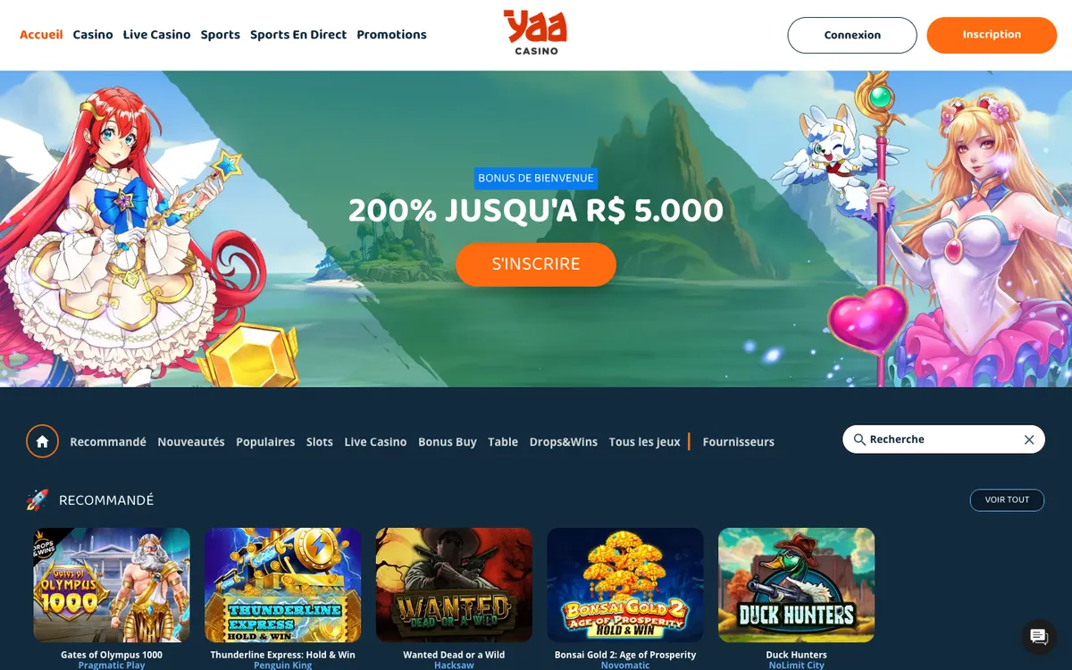 YaaCasino — Home page, captured from France