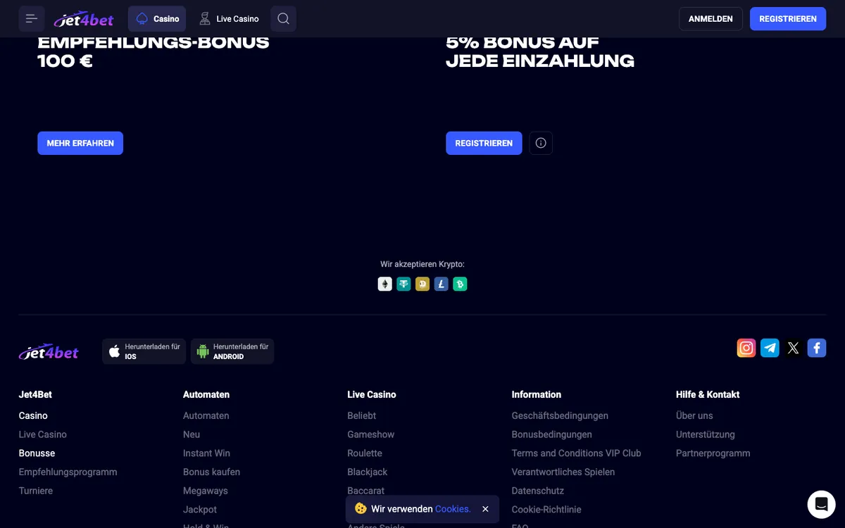 Jet4bet Casino — Promotions, captured from Austria