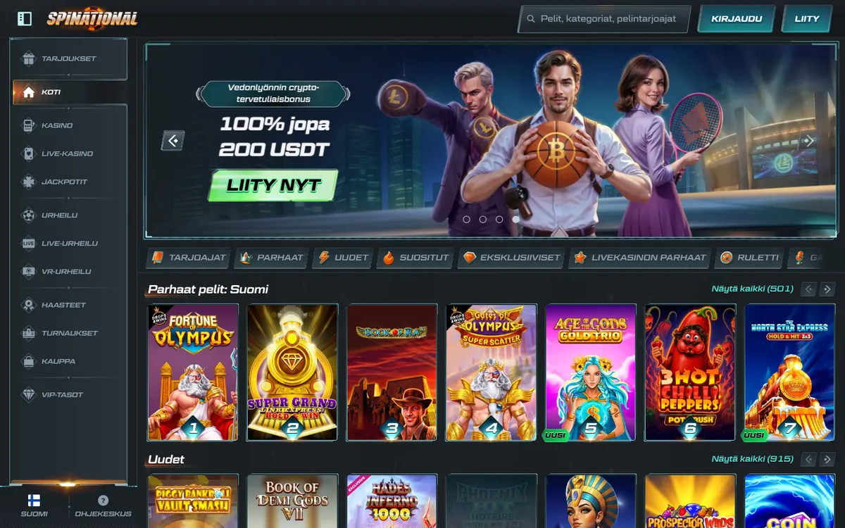 Spinational Casino — Home page, captured from Finland