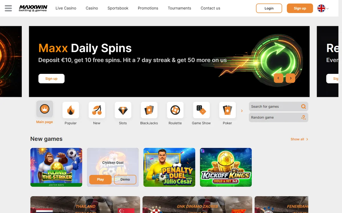 Maxxwin Casino — Home page, captured from Canada