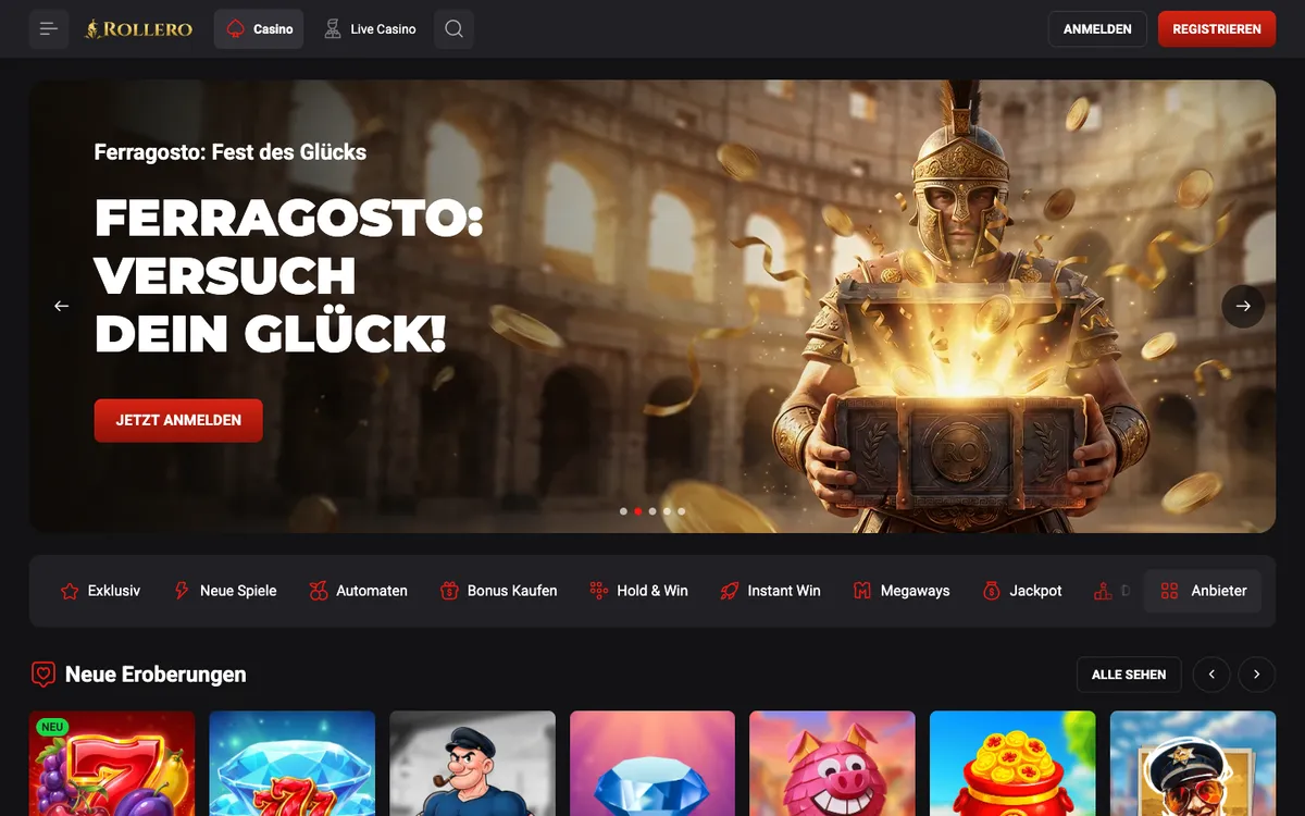 Rollero Casino — «Главная», снято из страны Германия
