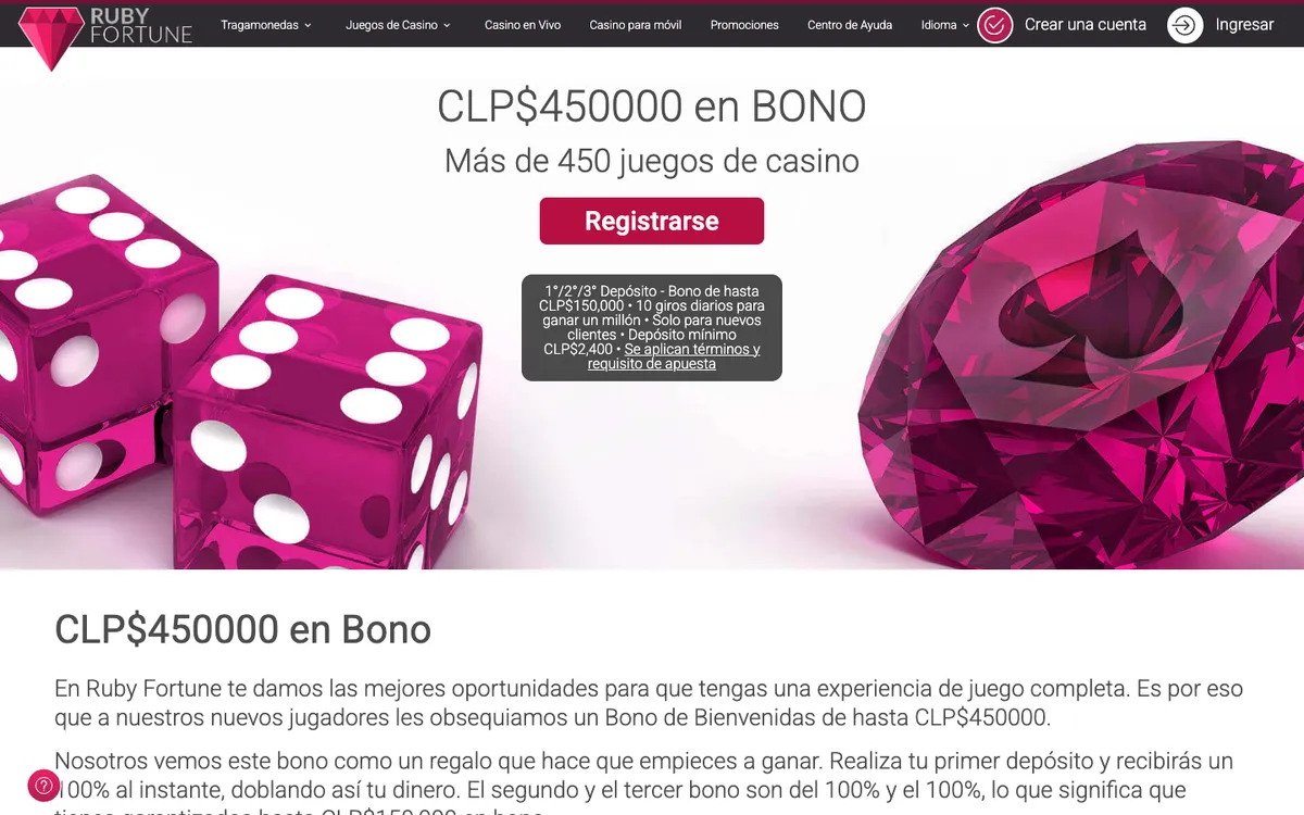 Ruby Fortune Casino — Promotions, captured from Chile