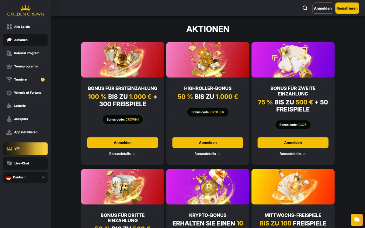 Golden Crown Casino — «Акции», снято из страны Австрия