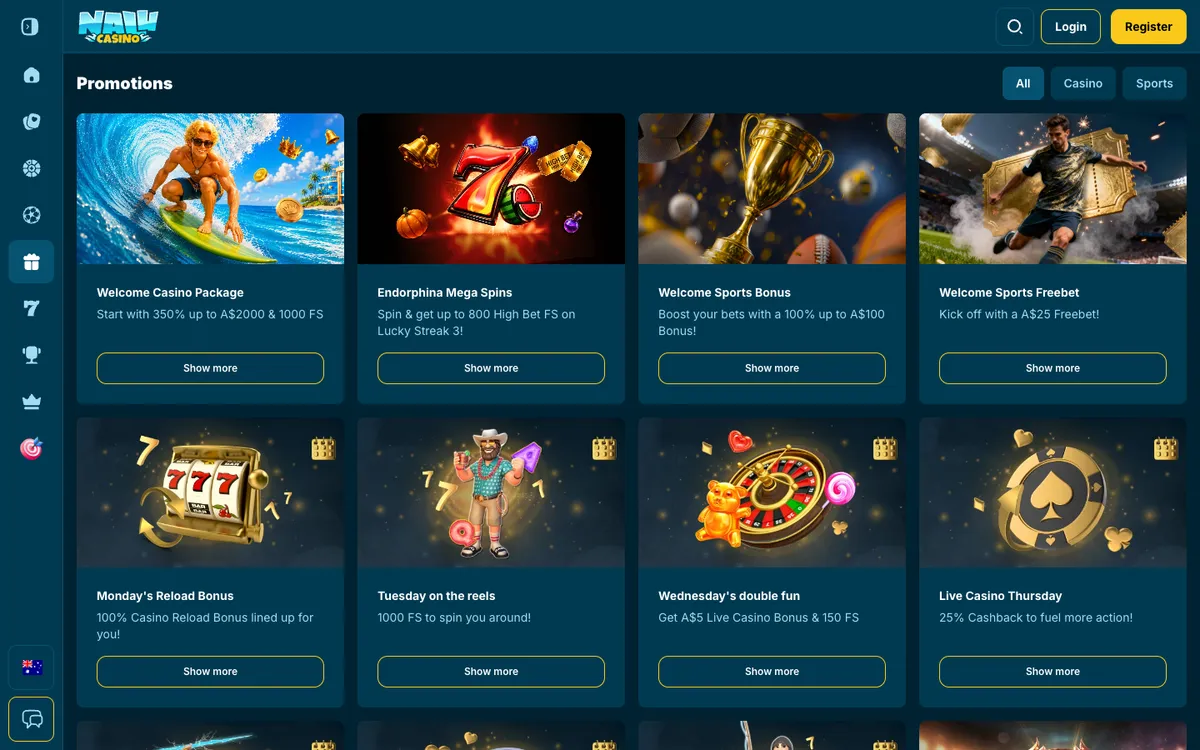 Nalu Casino — Promotions, captured from Australia