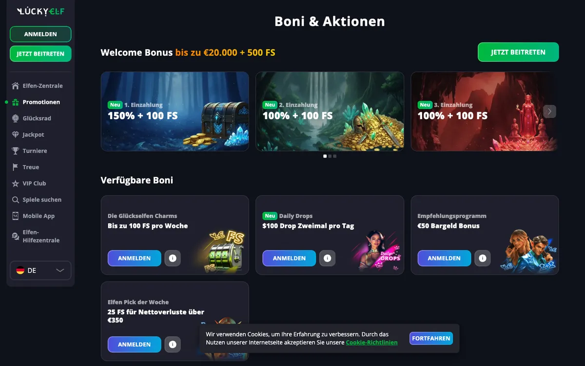Lucky Elf Casino — Promotions, captured from Austria
