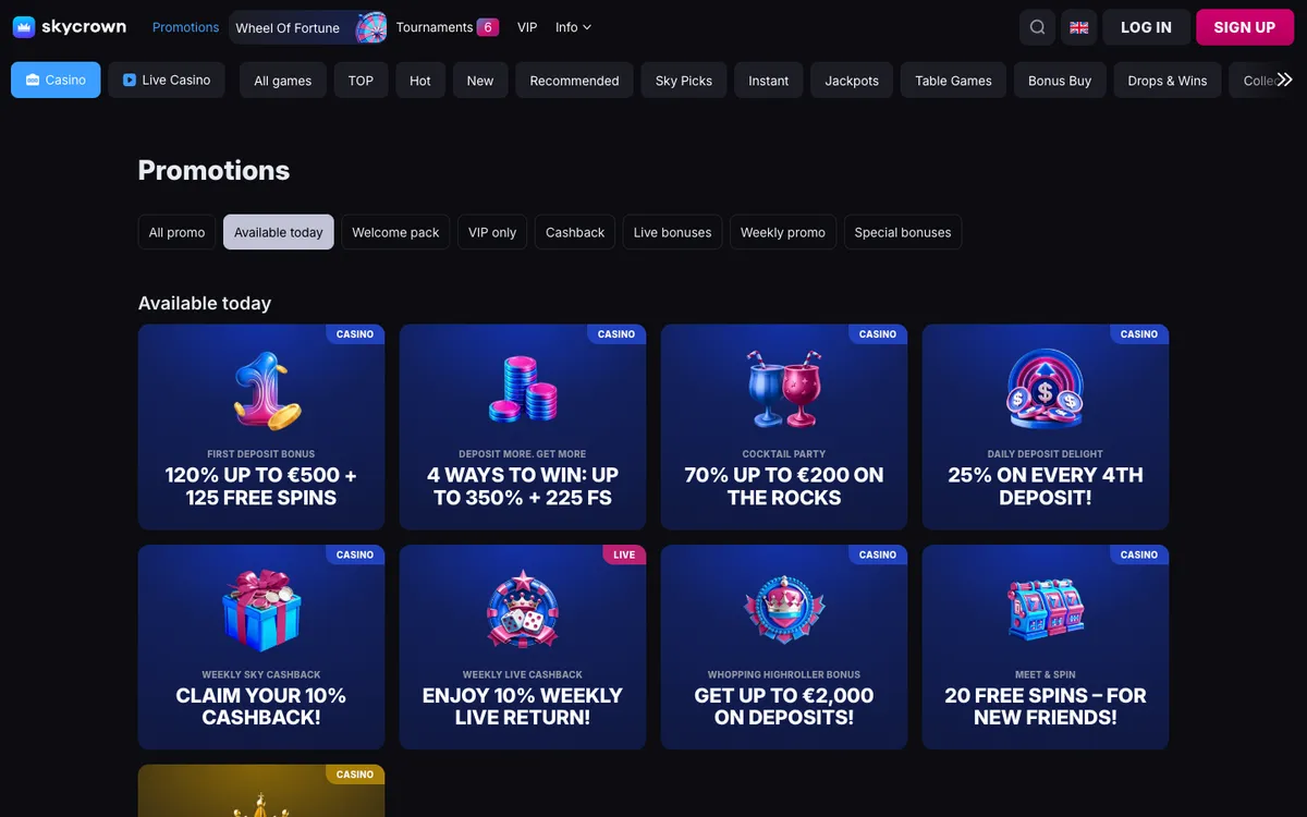 Skycrown Casino — Promotions, captured from South Africa