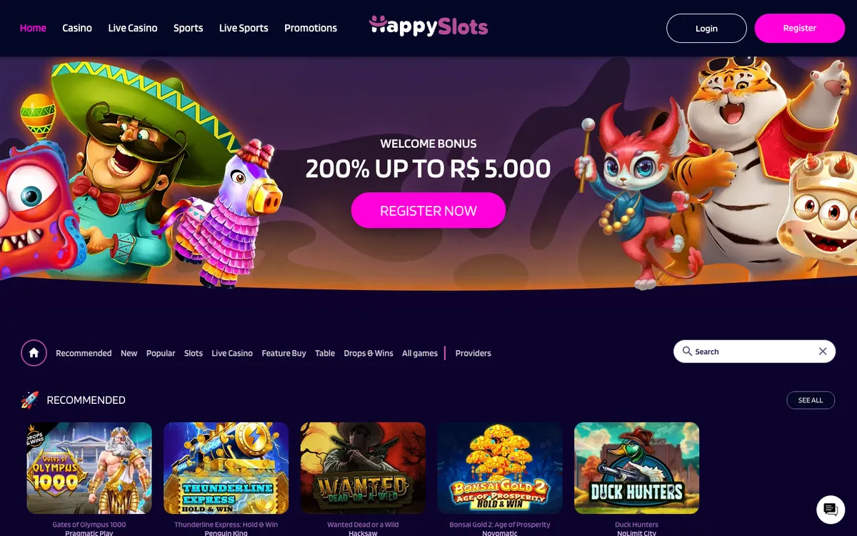 HappySlots Casino — Home page, captured from Canada
