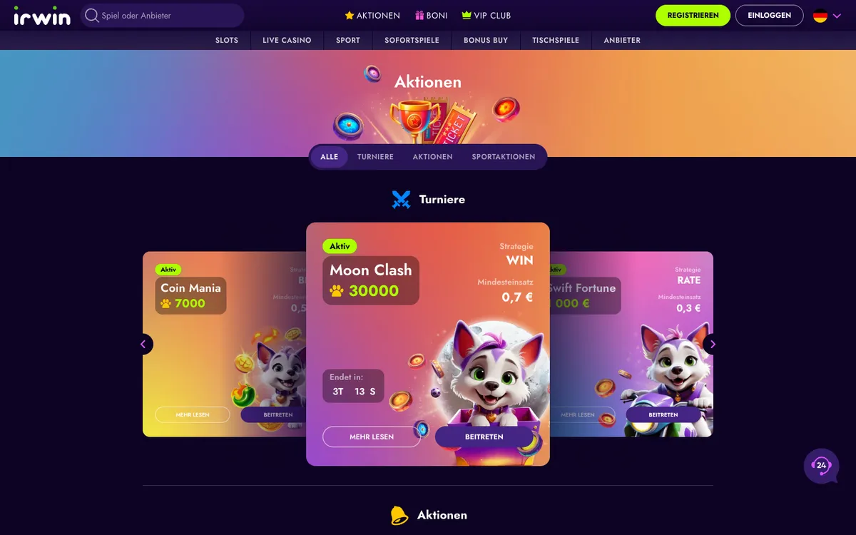Irwin Casino — Promotions, captured from Austria
