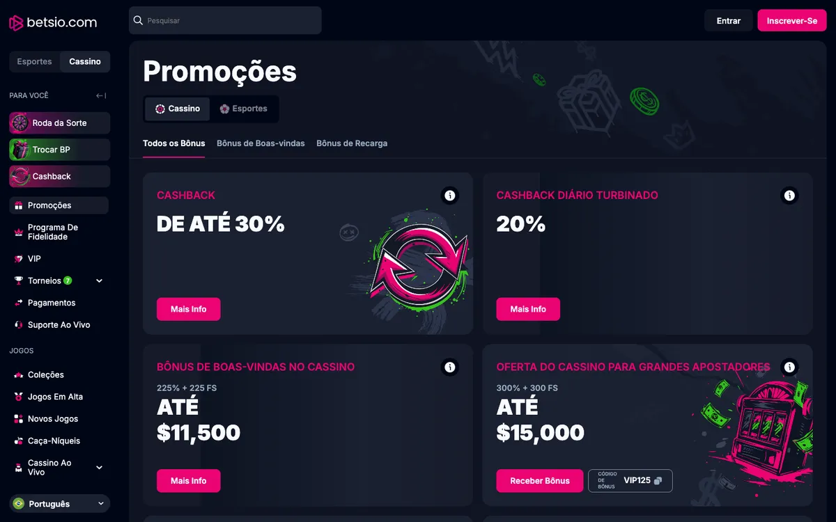Betsio Casino — «Акции», снято из страны Бразилия
