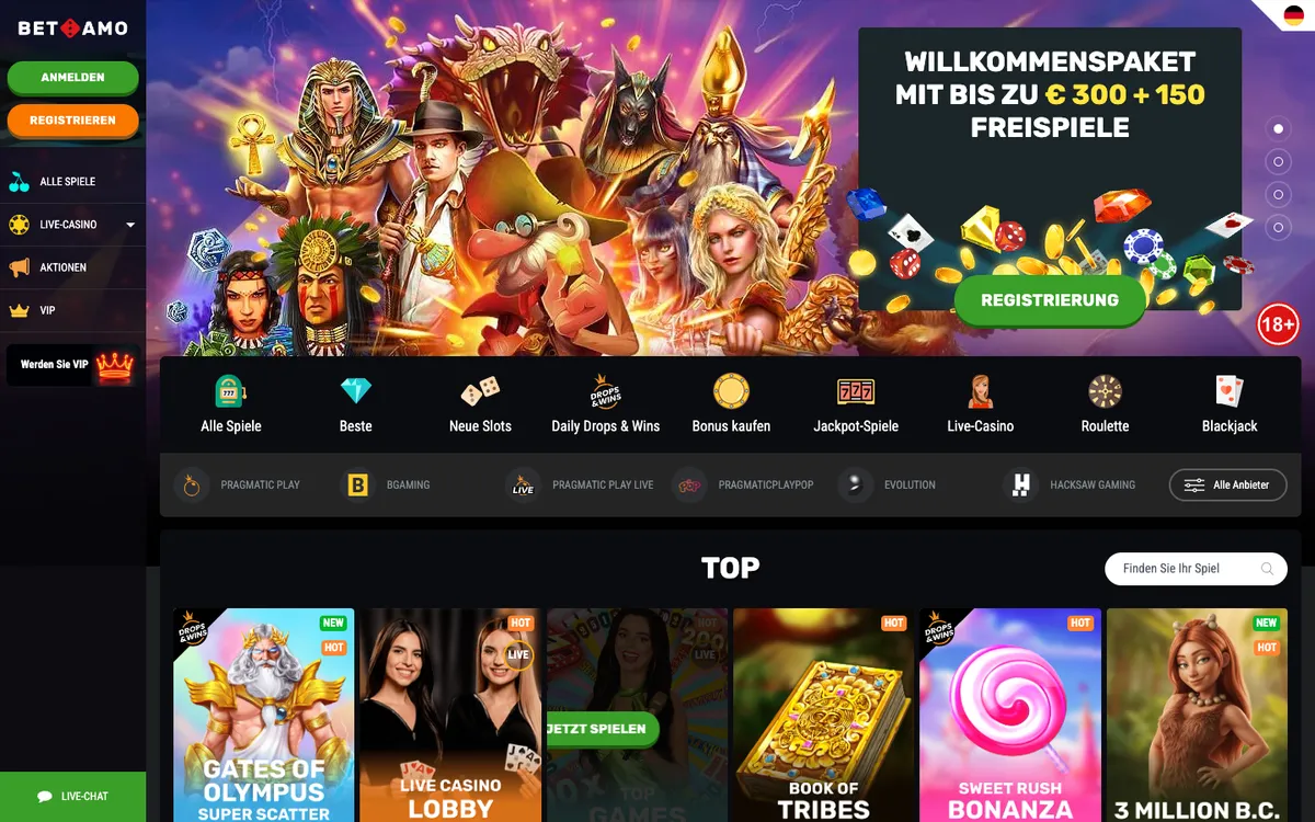 Betamo Casino — Home page, captured from Germany