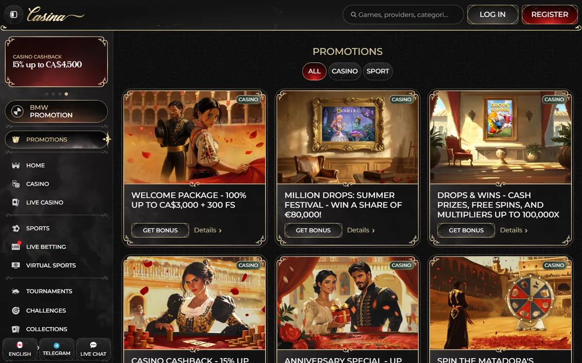 Casina Casino — «Акции», снято из страны Канада