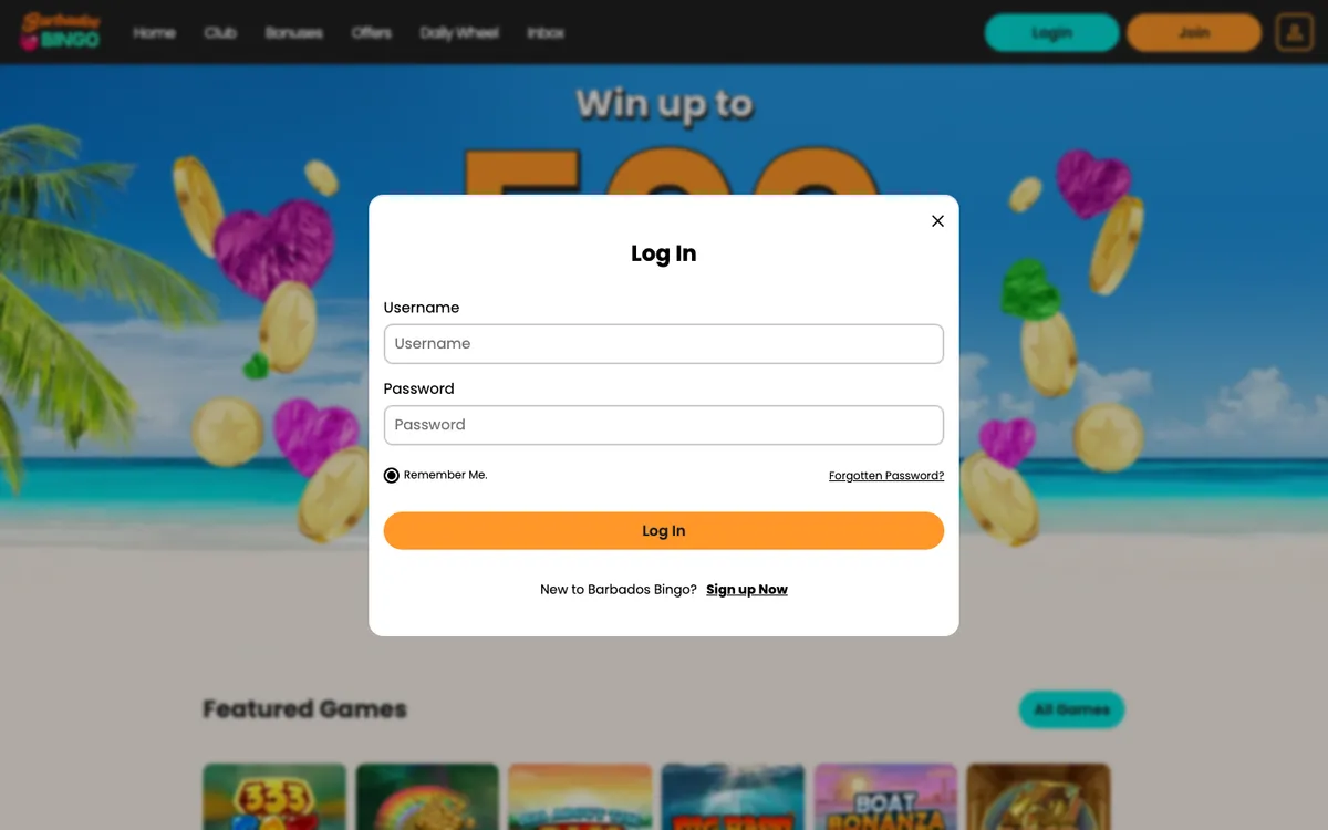 Barbados Bingo Casino — Sign-up, captured from United Kingdom