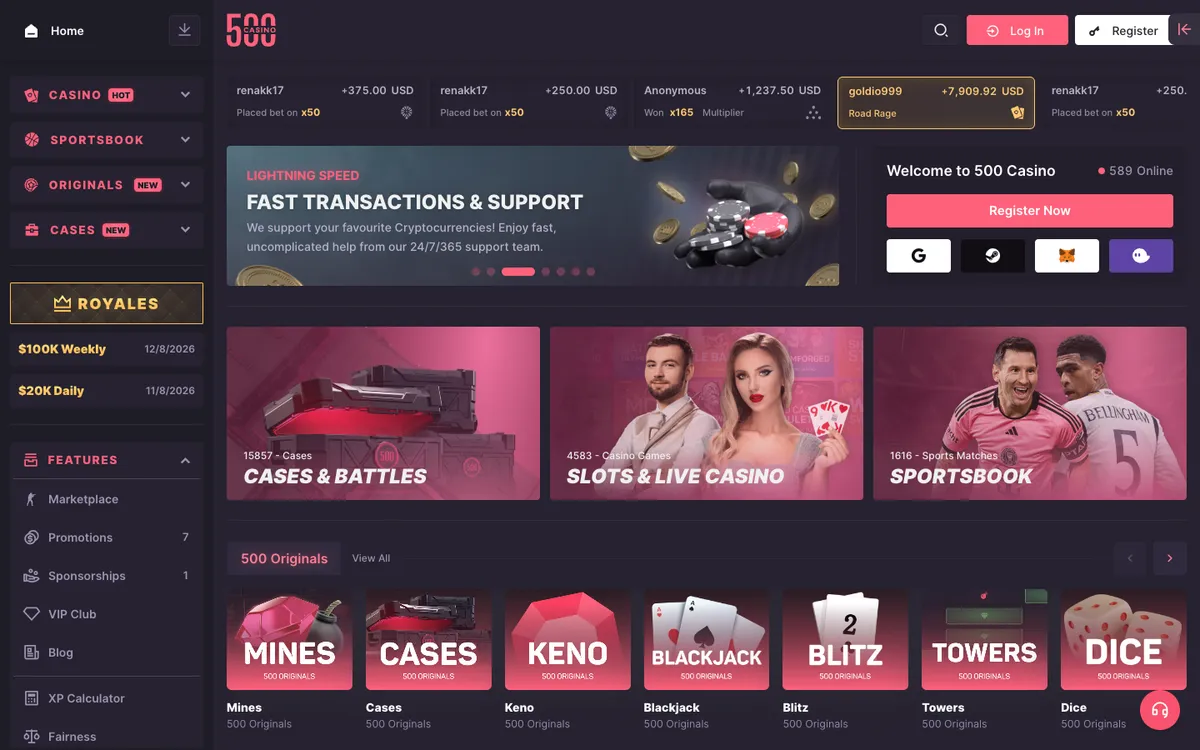 500 Casino — Sign-up, captured from New Zealand