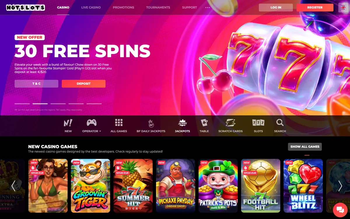 HotSlots Casino — Home page, captured from Portugal