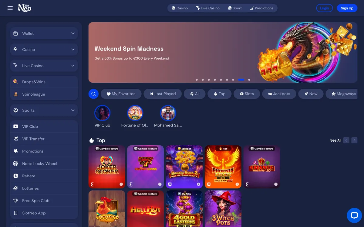 SlotNEO Casino — Home page, captured from France