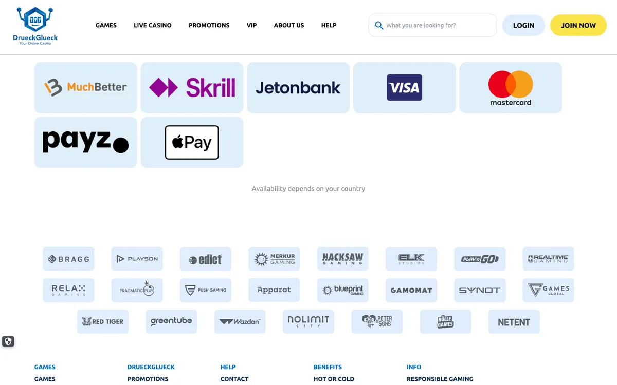 DrueckGlueck Casino — Payments, captured from South Africa