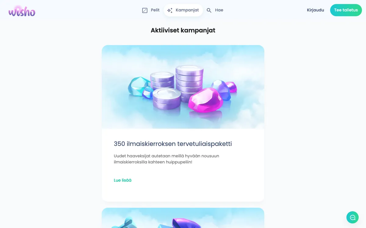 Wisho Casino — Promotions, captured from Finland