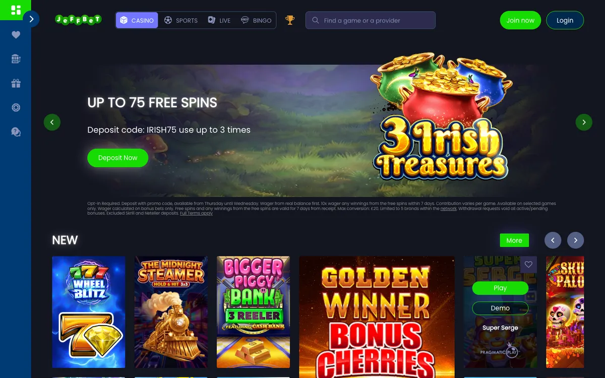JeffBet Casino — Home page, captured from United Kingdom