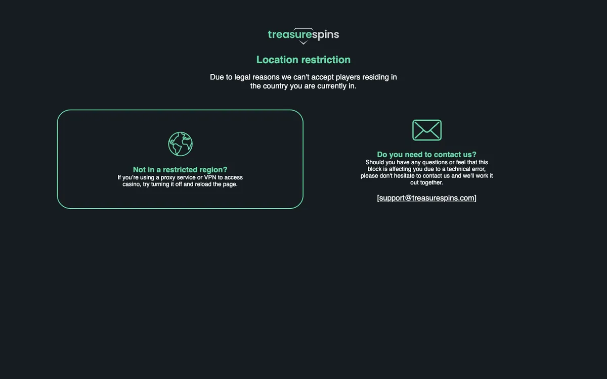 Treasure Spins Casino — Home page, captured from France