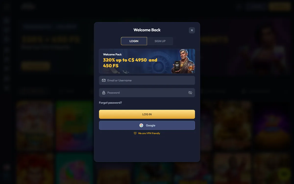 Gangsta Casino — Sign-up, captured from Canada