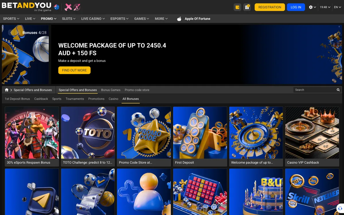 Betandyou Casino — Promotions, captured from Australia