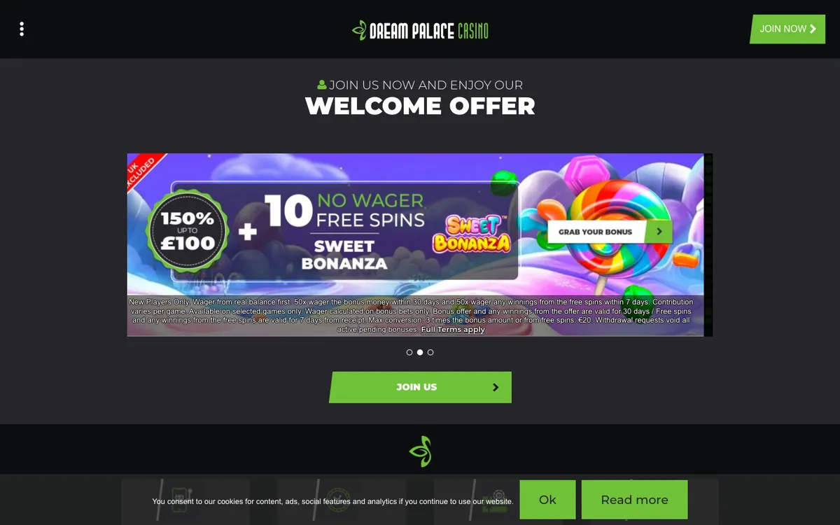 Dream Palace Casino — Home page, captured from Austria