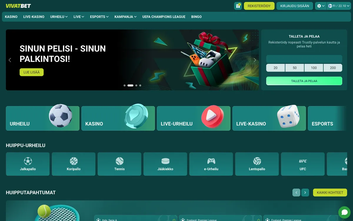 VivatBet Casino — Home page, captured from Finland