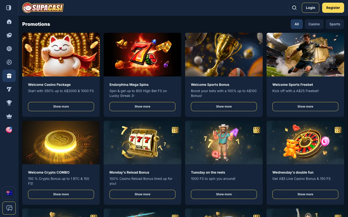 SupaCasi Casino — «Акции», снято из страны Австралия