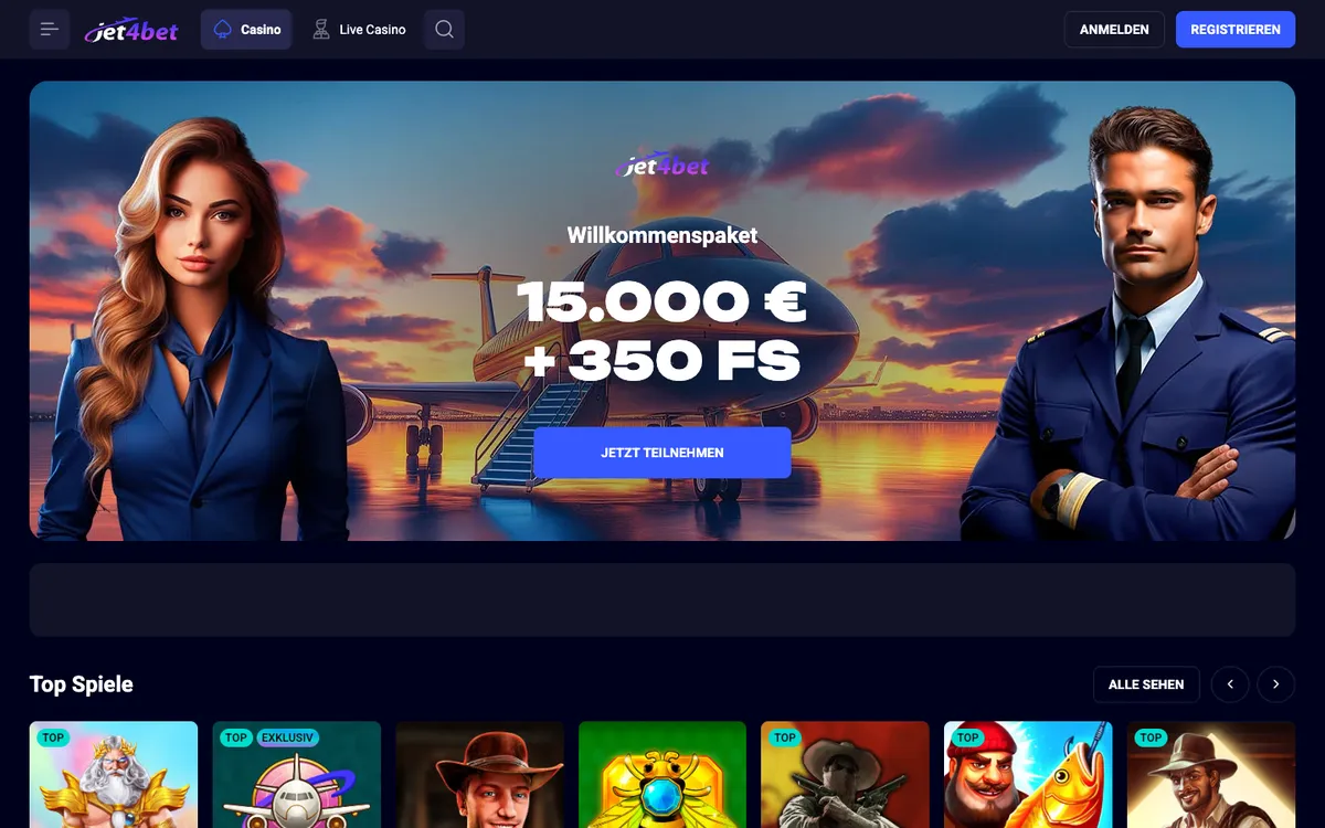 Jet4bet Casino — «Главная», снято из страны Германия