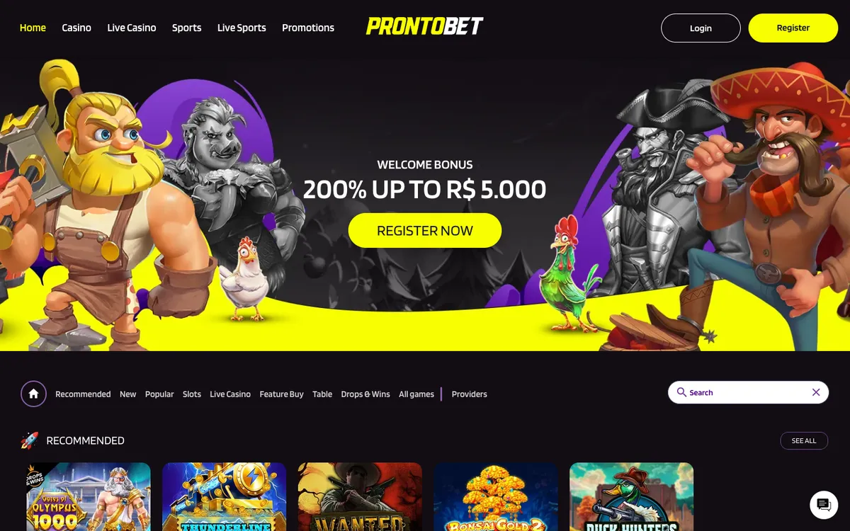 ProntoBet Casino — Home page, captured from Austria