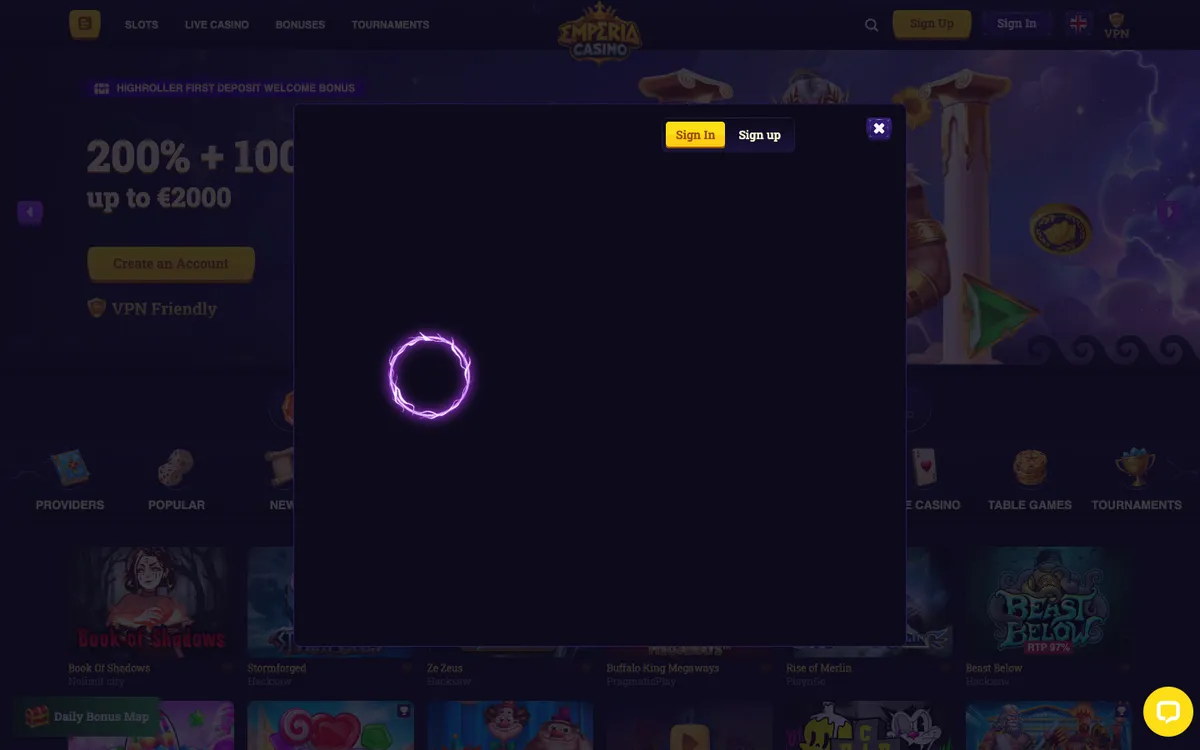 Emperia Casino — Sign-up, captured from Australia