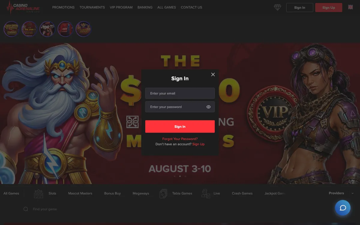 Casino Adrenaline — «Регистрация», снято из страны Южно-Африканская Республика