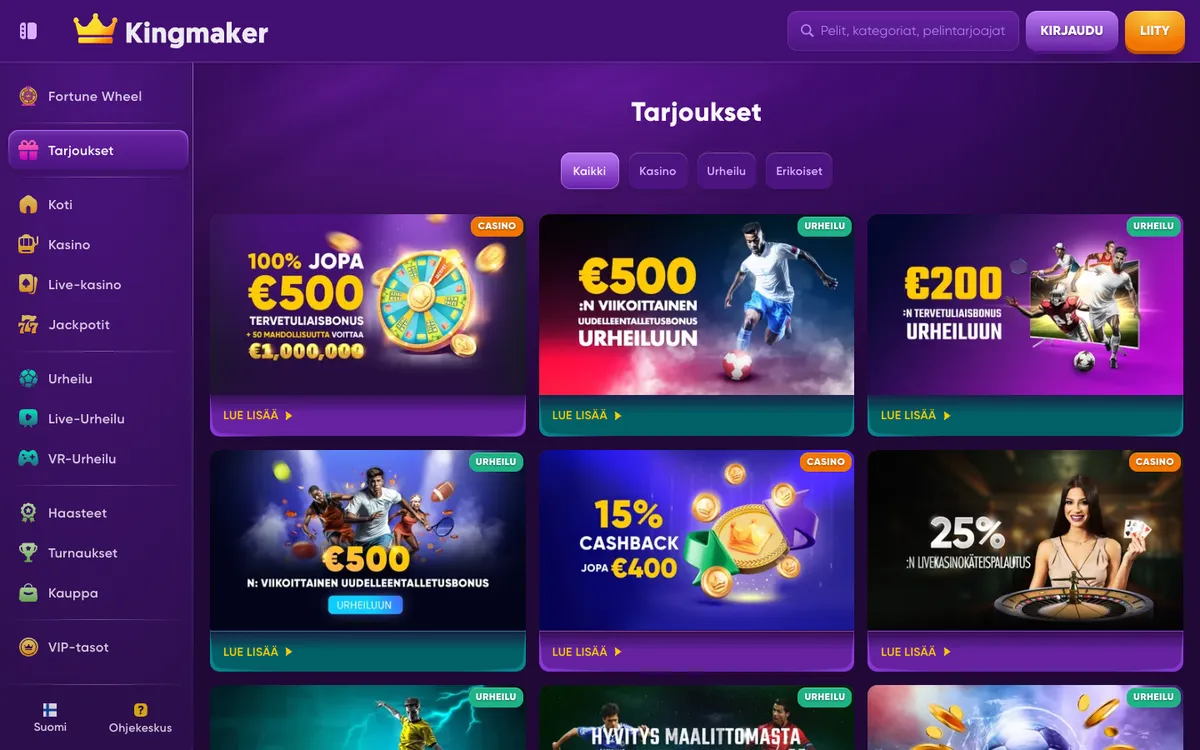 Kingmaker Casino — «Акции», снято из страны Финляндия