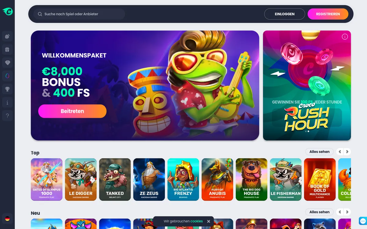 CrocoSlots Casino — Home page, captured from Germany