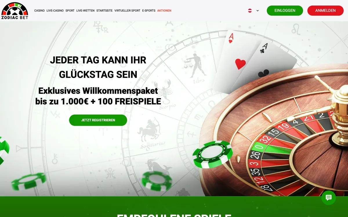 ZodiacBet Casino — Home page, captured from Germany