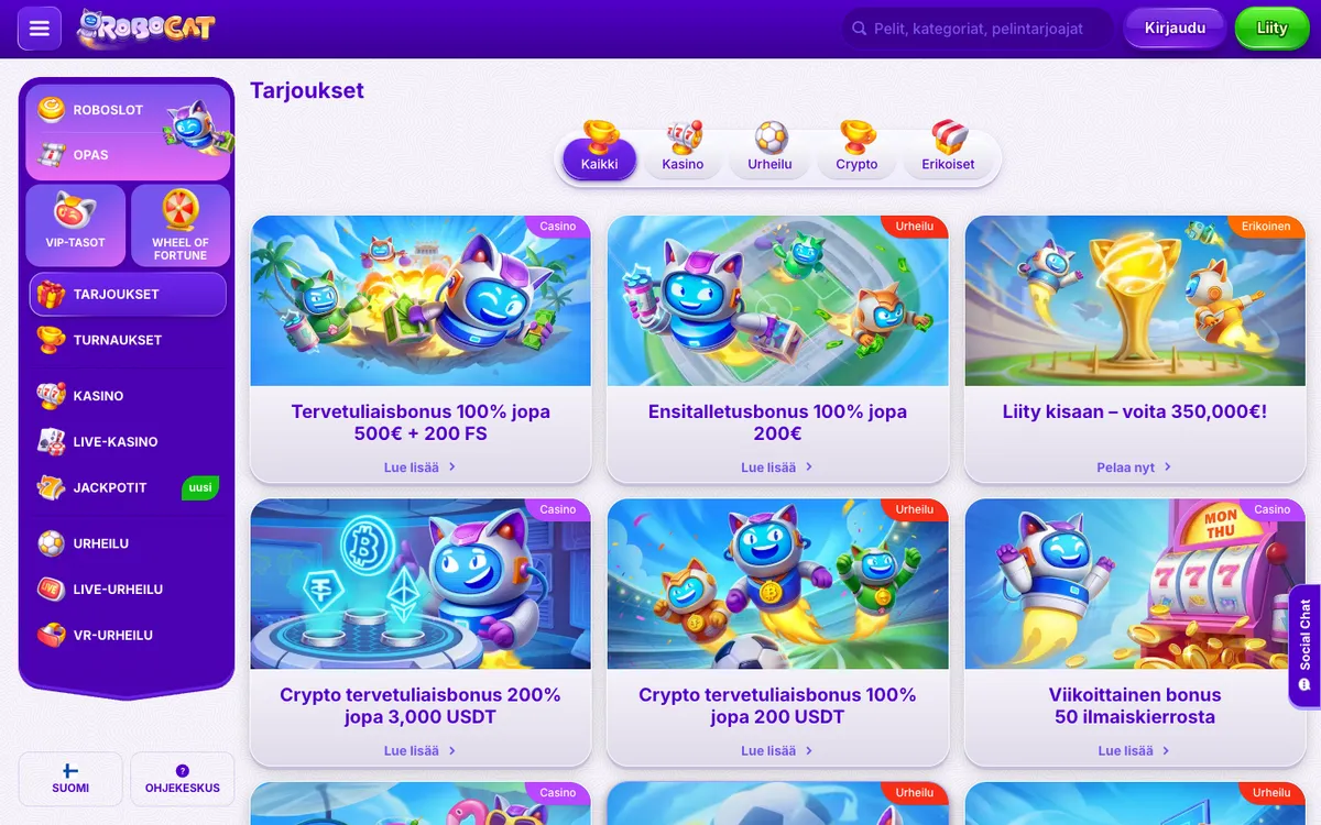 RoboCat Casino — «Акции», снято из страны Финляндия