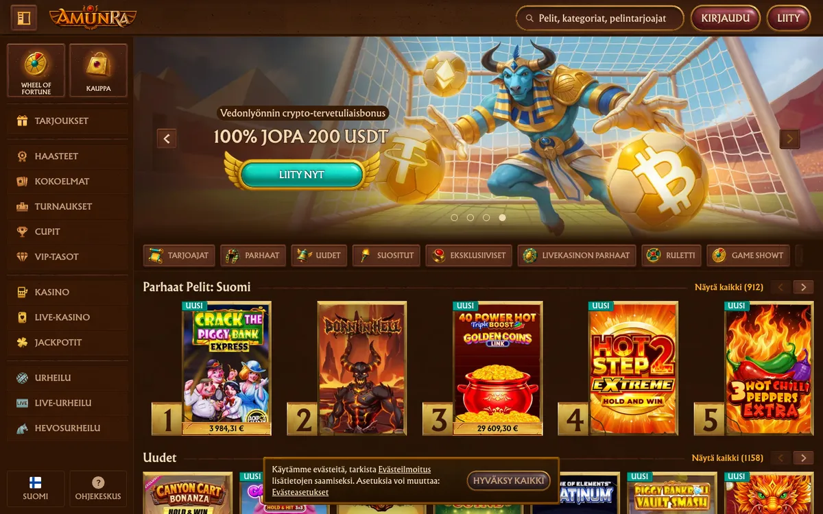 AmunRa Casino — Home page, captured from Finland