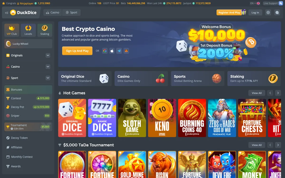 DuckDice Casino — Home page, captured from Malaysia