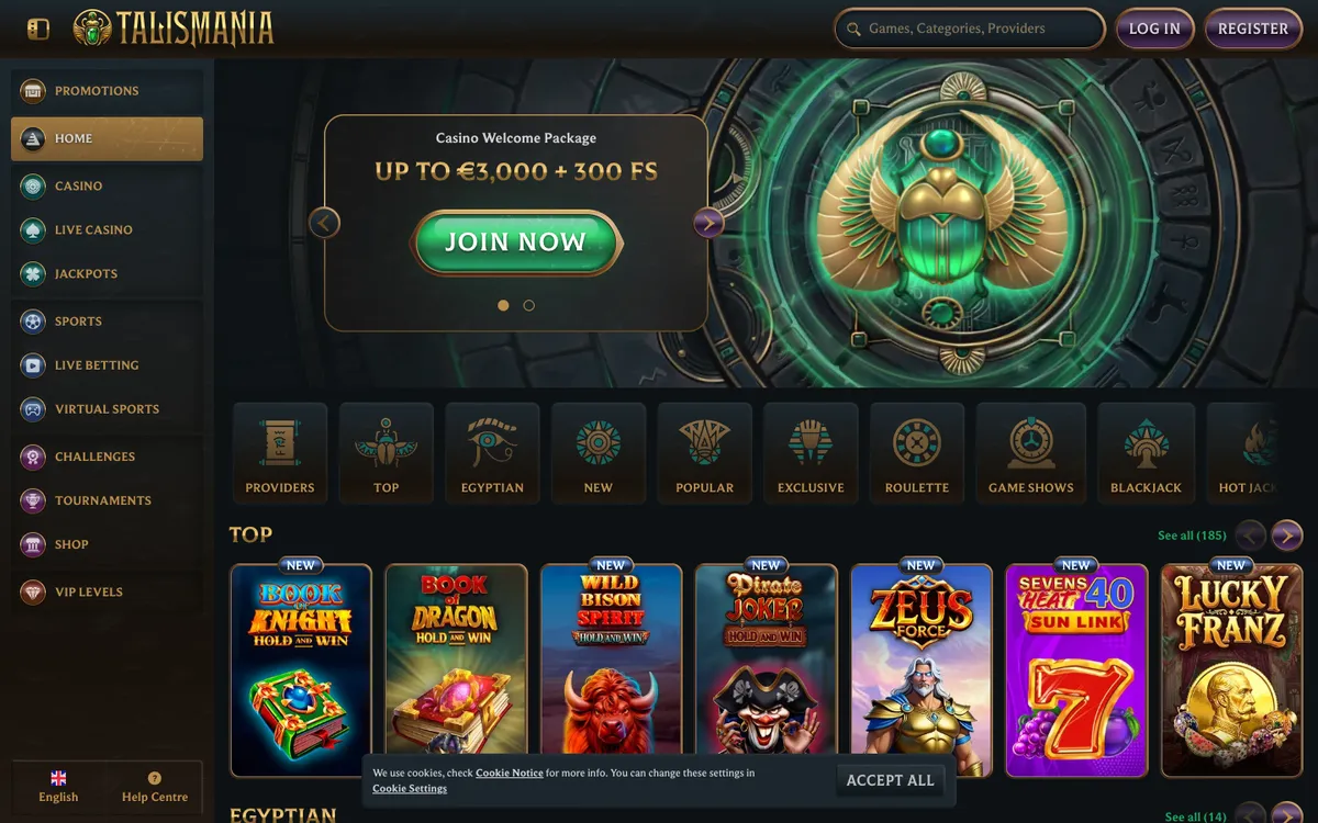 Talismania Casino — Home page, captured from South Africa