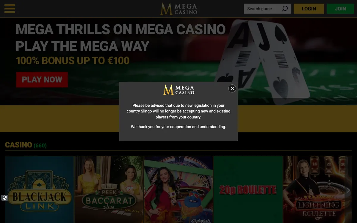 Mega Casino — Sign-up, captured from Australia