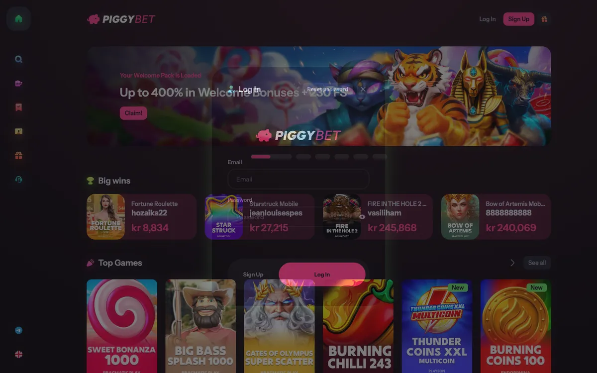 PiggyBet Casino — Sign-up, captured from Norway