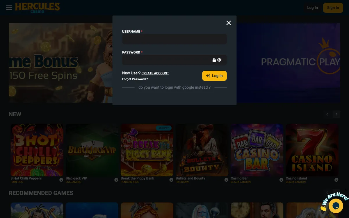 Hercules Casino — Sign-up, captured from Portugal