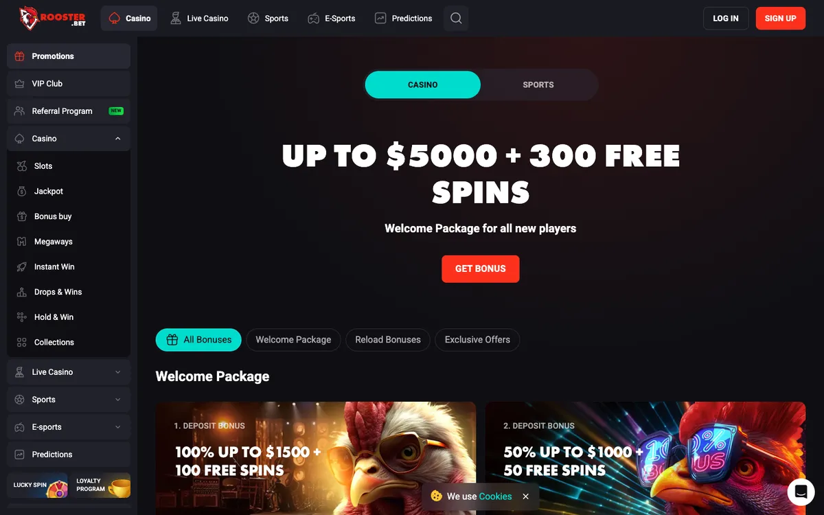Rooster Bet Casino — Promotions, captured from Australia