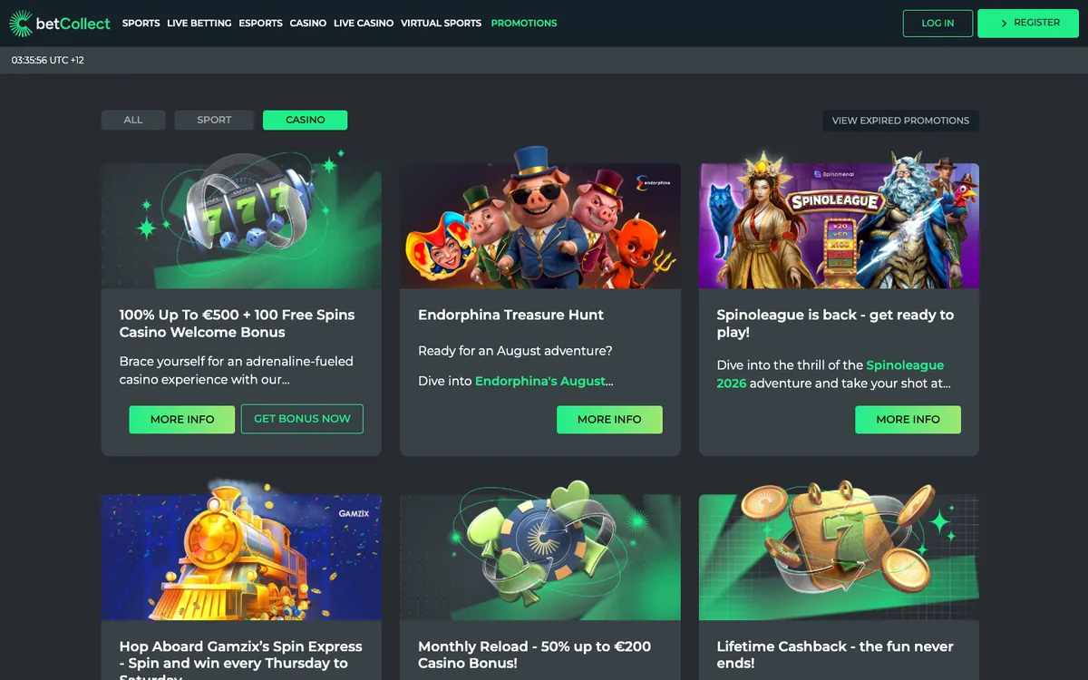 BetCollect Casino — Promotions, captured from New Zealand